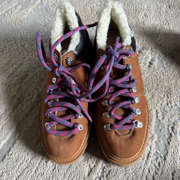 SCHUTZ Lucille tan camel Suede & shearling Bootie work boots chunky heel 6.5 NEW - Picture 4 of 12